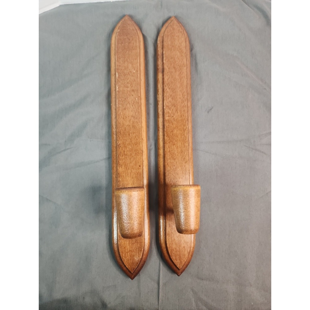 2 HODA Wooden Candle Wall Sconces Mid Century Modern Danish Taper Votive Holder